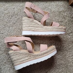 Pink Suede Wedge Sandals